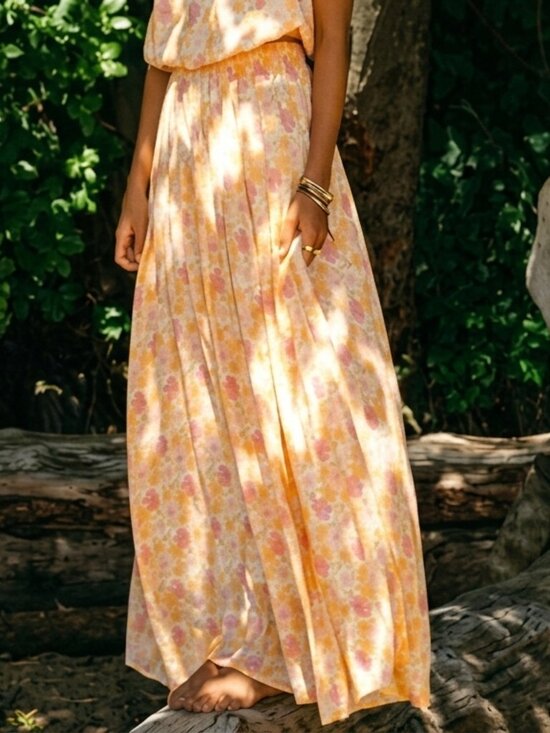 Jackson Rowe Dresses & Skirts - Jackson Rowe Floral Midi/Maxi Skirt Yellow Pink Boho Cottagecore M